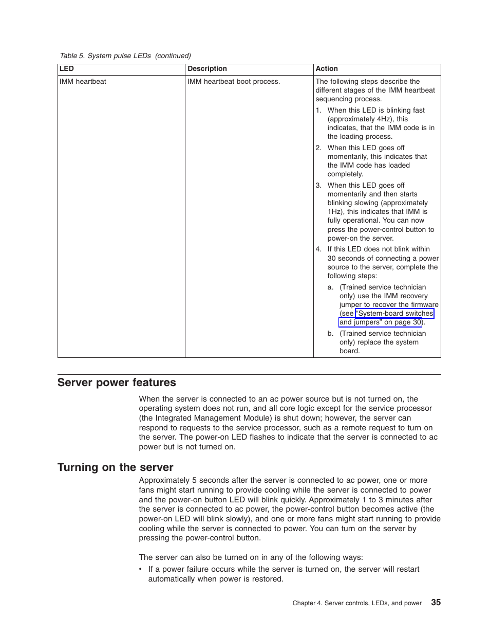 Server power features, Turning on the server, Server | Power, Features, Turning | Lenovo RD210 User Manual | Page 51 / 204
