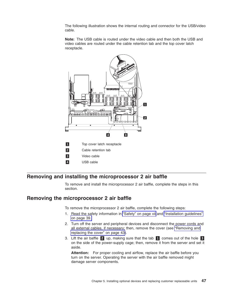 Removing the microprocessor 2 air baffle, Removing, Installing | Microprocessor, Baffle | Lenovo RD210 User Manual | Page 63 / 204