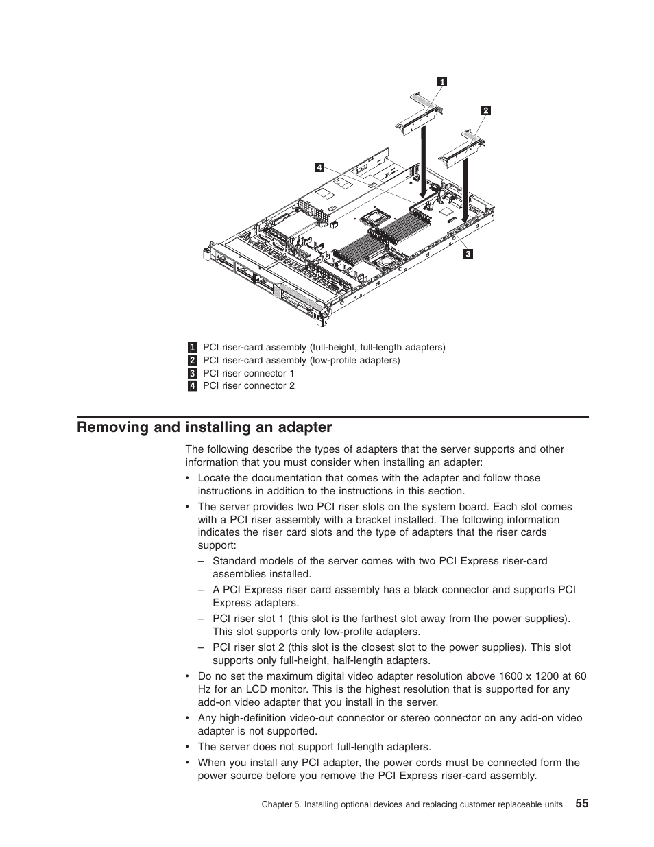 Removing and installing an adapter, Removing, Installing | Adapter | Lenovo RD210 User Manual | Page 71 / 204