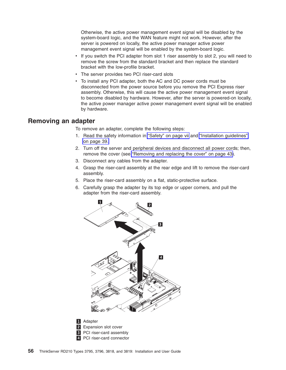 Removing an adapter, Removing, Adapter | Lenovo RD210 User Manual | Page 72 / 204