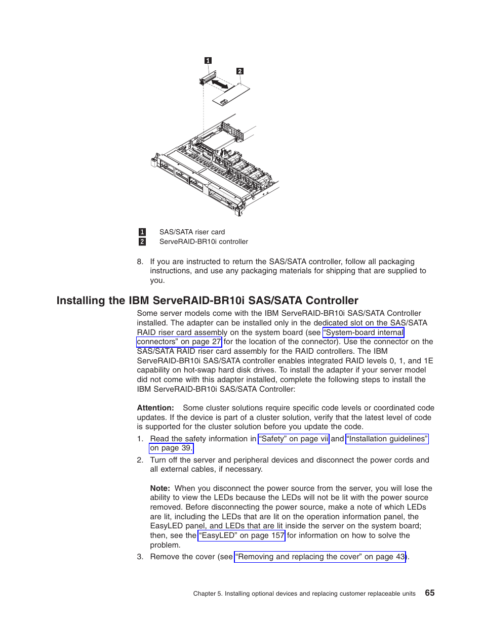 Installing, Serveraid-br10i, Sas/sata | Controller | Lenovo RD210 User Manual | Page 81 / 204