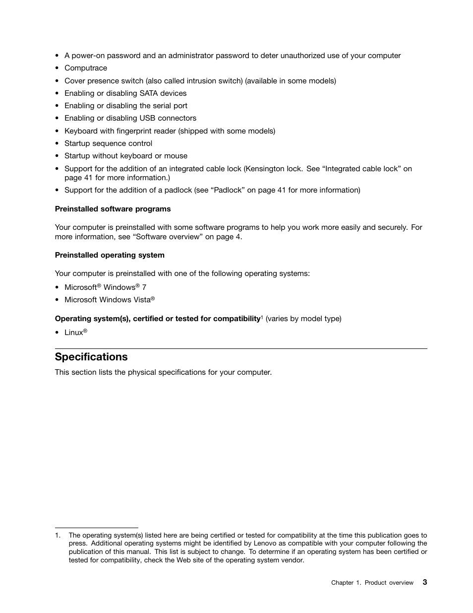 Specifications | Lenovo 5046 User Manual | Page 11 / 82