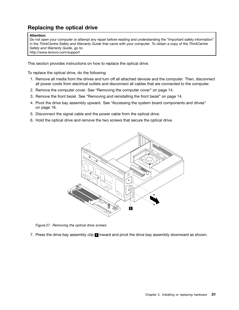 Replacing the optical drive | Lenovo 5046 User Manual | Page 39 / 82