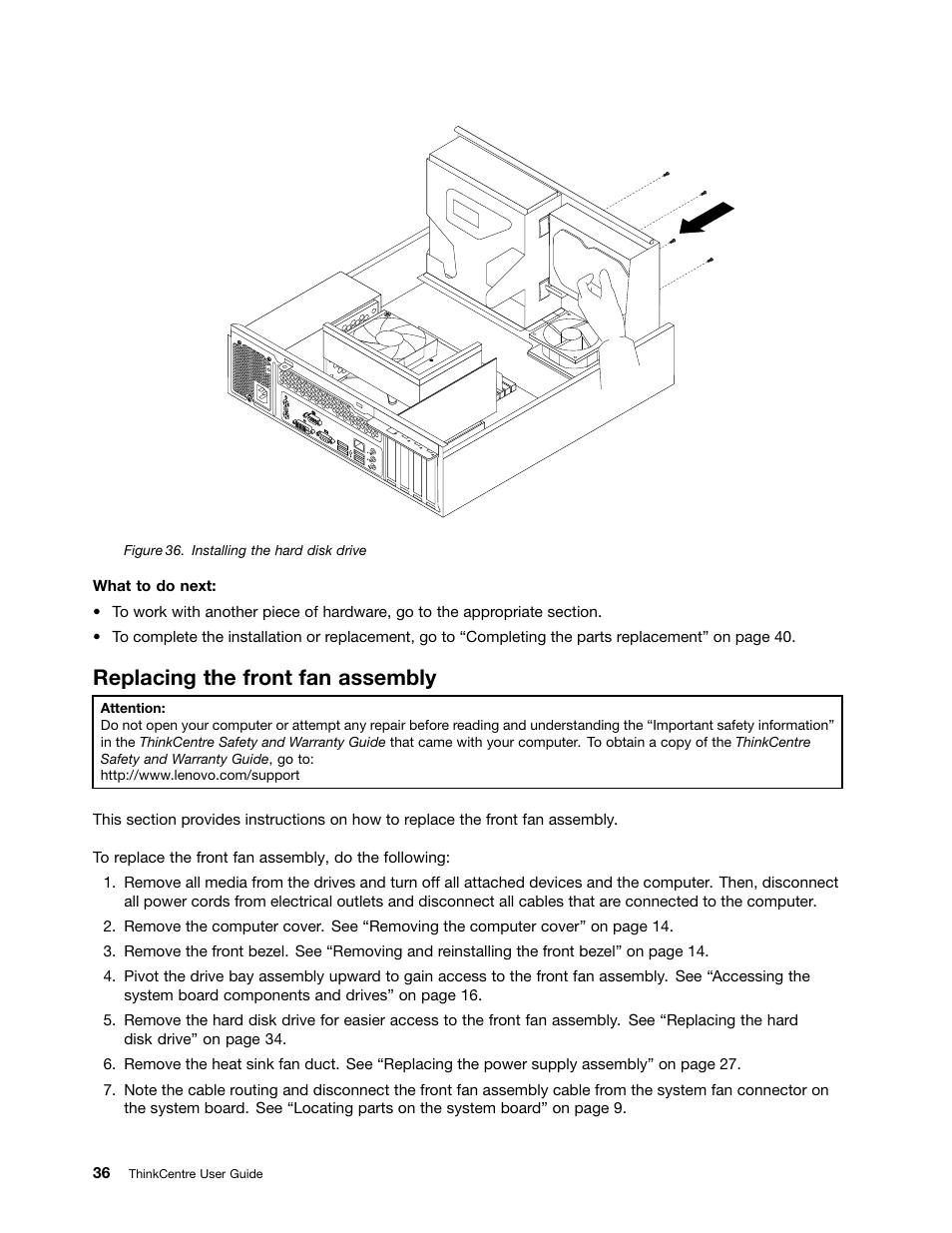 Replacing the front fan assembly | Lenovo 5046 User Manual | Page 44 / 82