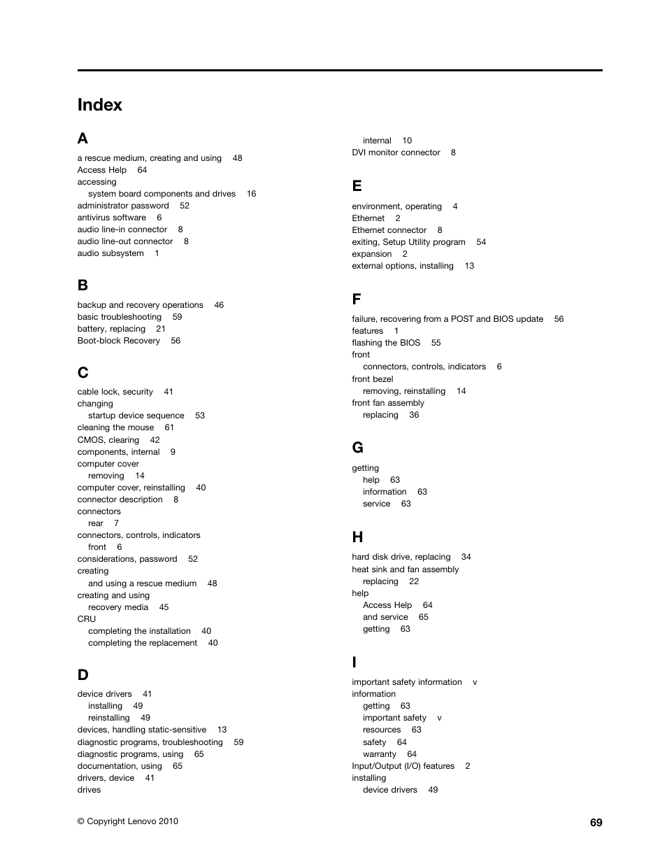 Index | Lenovo 5046 User Manual | Page 77 / 82