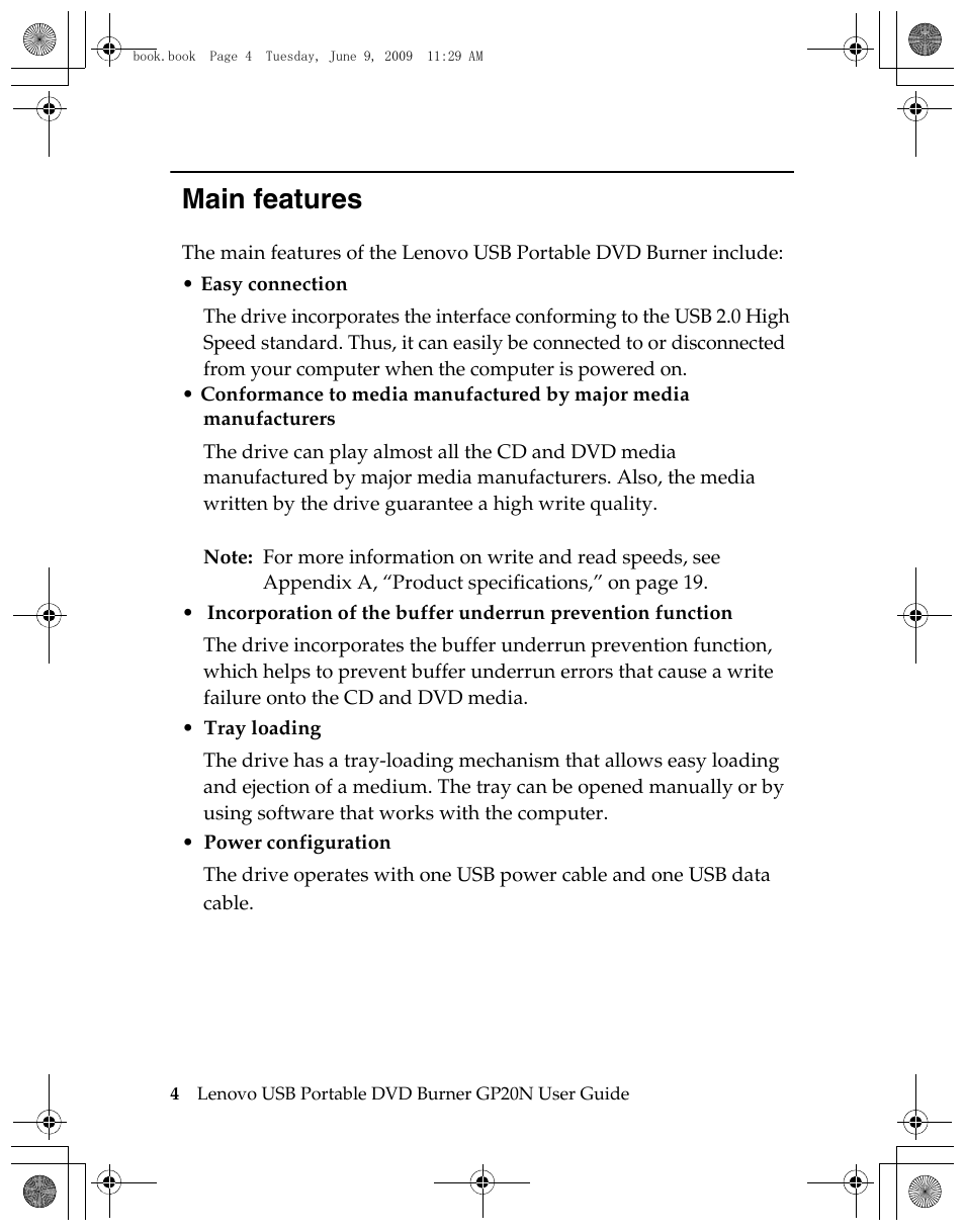 Main features | Lenovo GP20N User Manual | Page 18 / 42