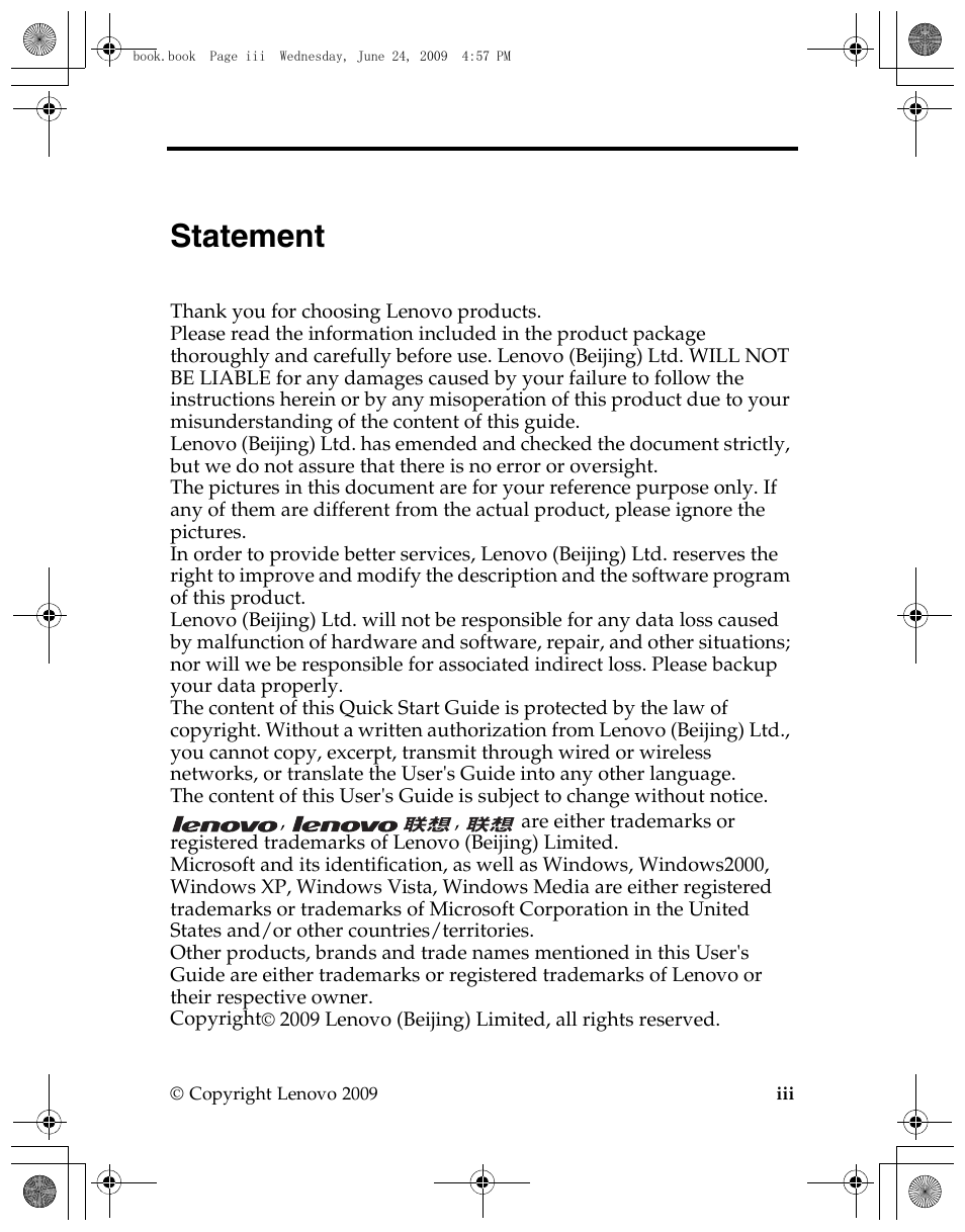 Statement | Lenovo GP20N User Manual | Page 3 / 42