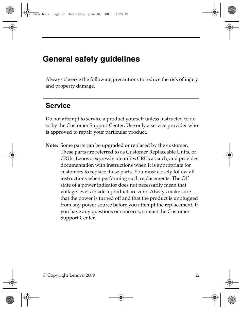 General safety guidelines, Service | Lenovo GP20N User Manual | Page 9 / 42