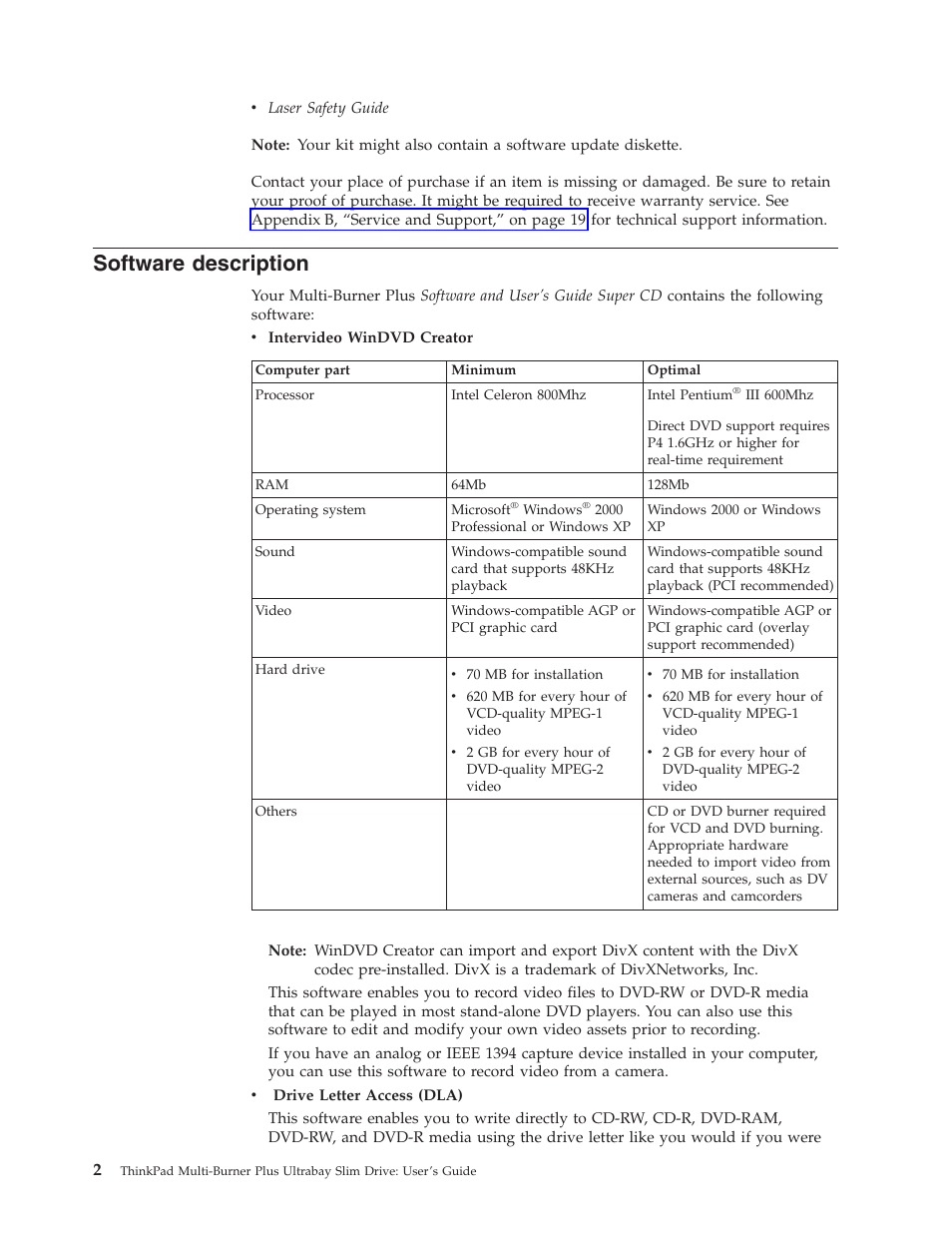 Software description, Software, Description | Lenovo ThinkPad 41N5653 User Manual | Page 16 / 62