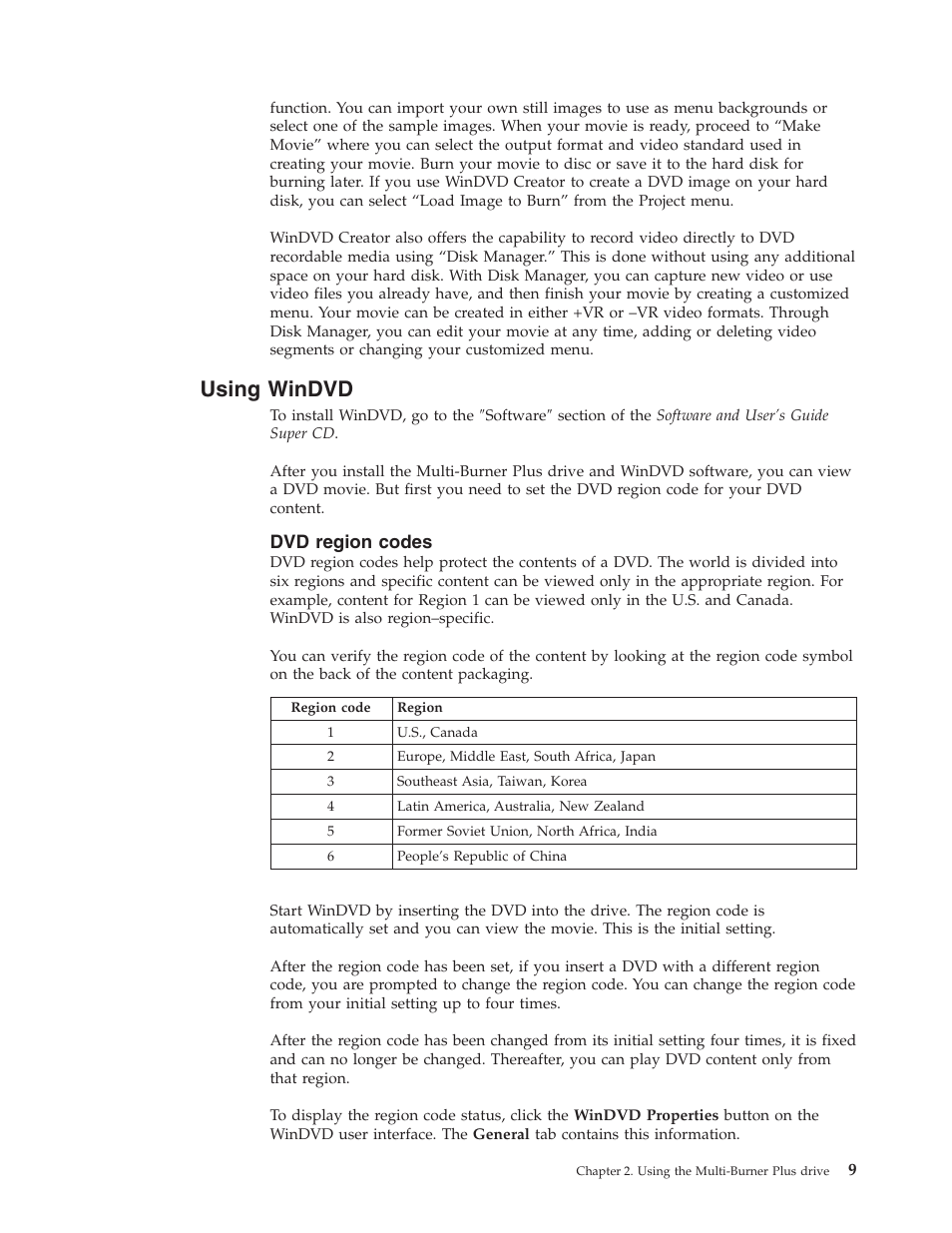 Using windvd, Dvd region codes, Using | Windvd, Region, Codes | Lenovo ThinkPad 41N5653 User Manual | Page 23 / 62