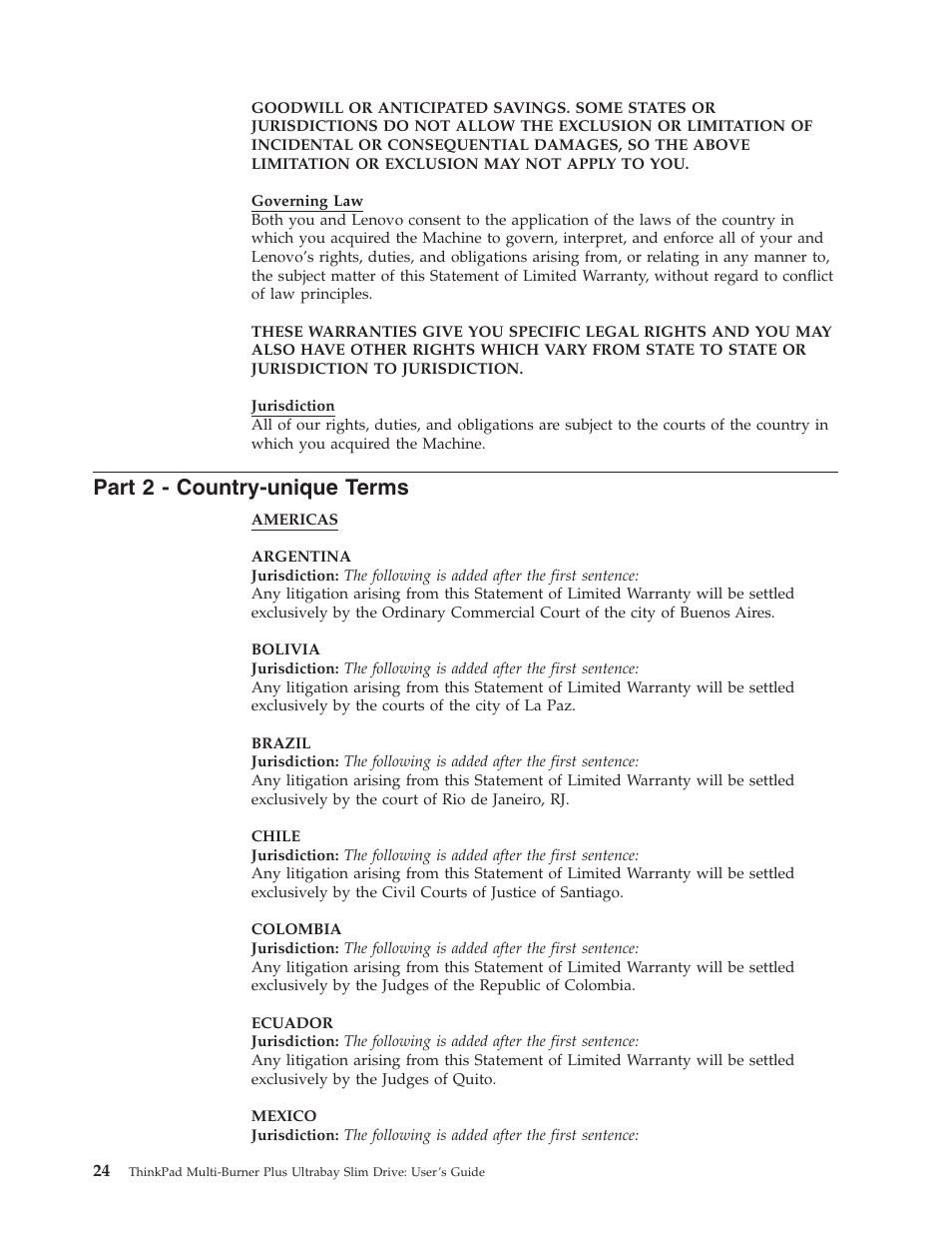 Part 2 - country-unique terms, Part, Country-unique | Terms | Lenovo ThinkPad 41N5653 User Manual | Page 38 / 62