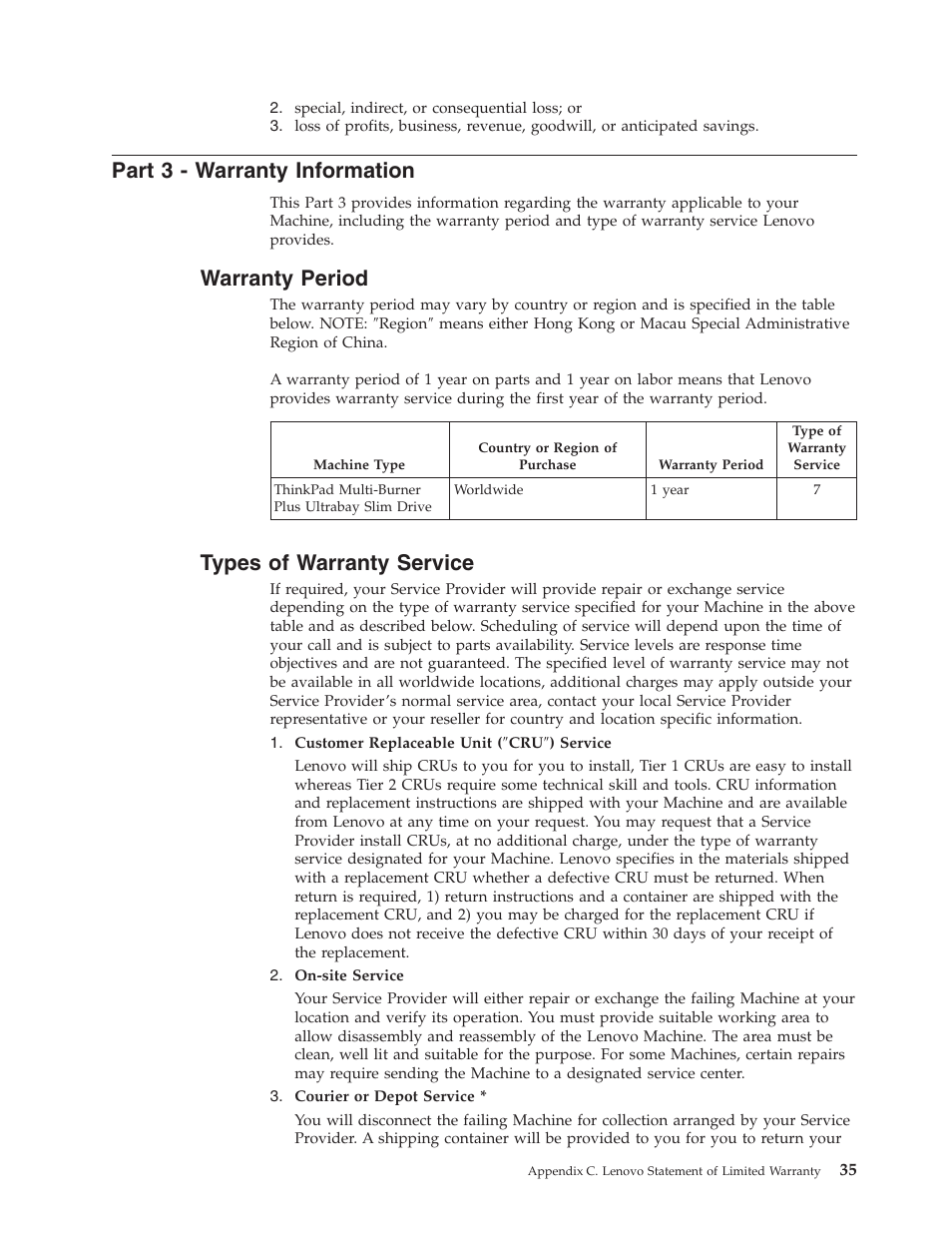 Part 3 - warranty information, Warranty period, Types of warranty service | Part, Warranty, Information, Period, Types, Service | Lenovo ThinkPad 41N5653 User Manual | Page 49 / 62