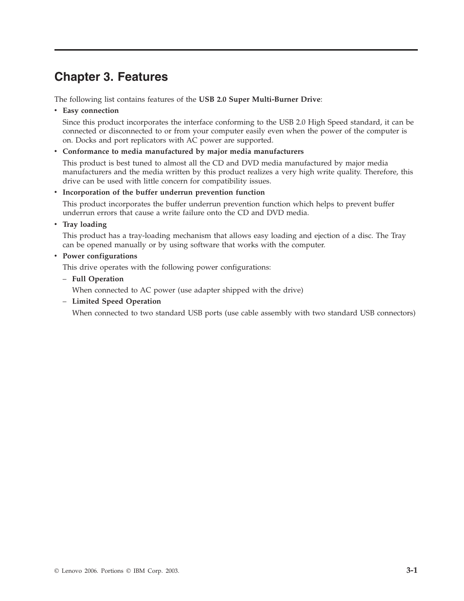 Chapter 3. features, Chapter, Features | Lenovo 40Y8699 User Manual | Page 25 / 72