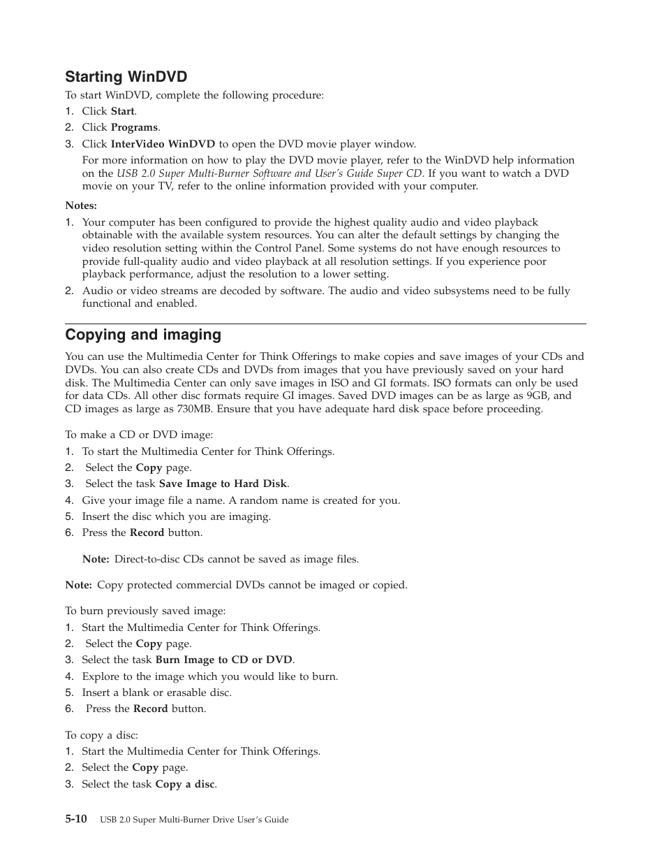 Starting windvd, Copying and imaging, Starting | Windvd, Copying, Imaging | Lenovo 40Y8699 User Manual | Page 38 / 72