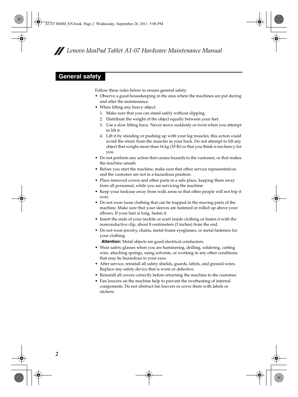 General safety | Lenovo A1-07 User Manual | Page 6 / 50