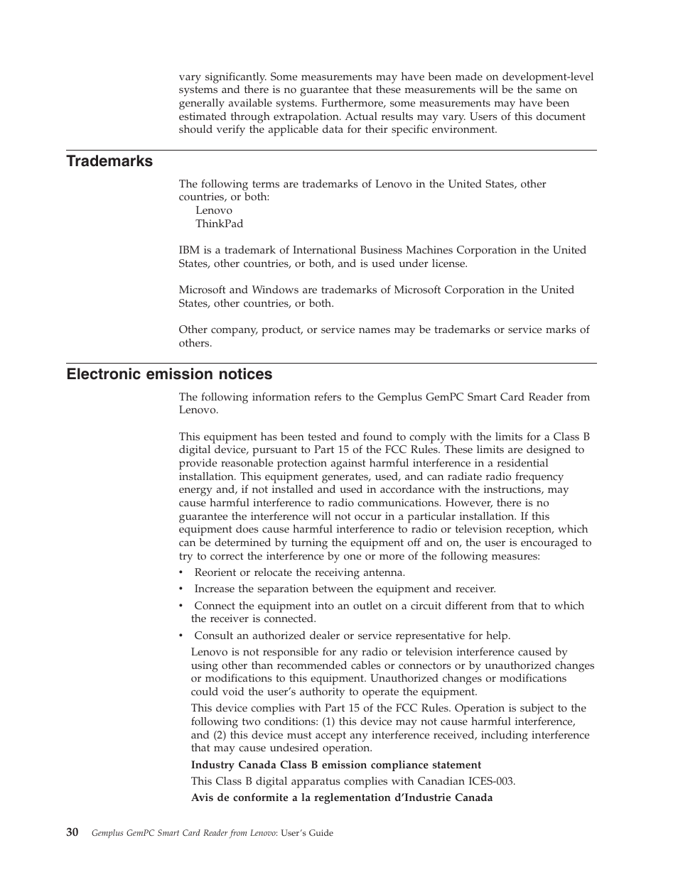 Trademarks, Electronic emission notices, Electronic | Emission, Notices | Lenovo Gemplus 41N3005 User Manual | Page 38 / 42