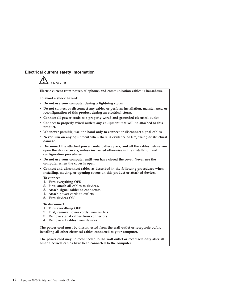 Electrical current safety information, Electrical, Current | Safety, Information | Lenovo 3000 User Manual | Page 22 / 38