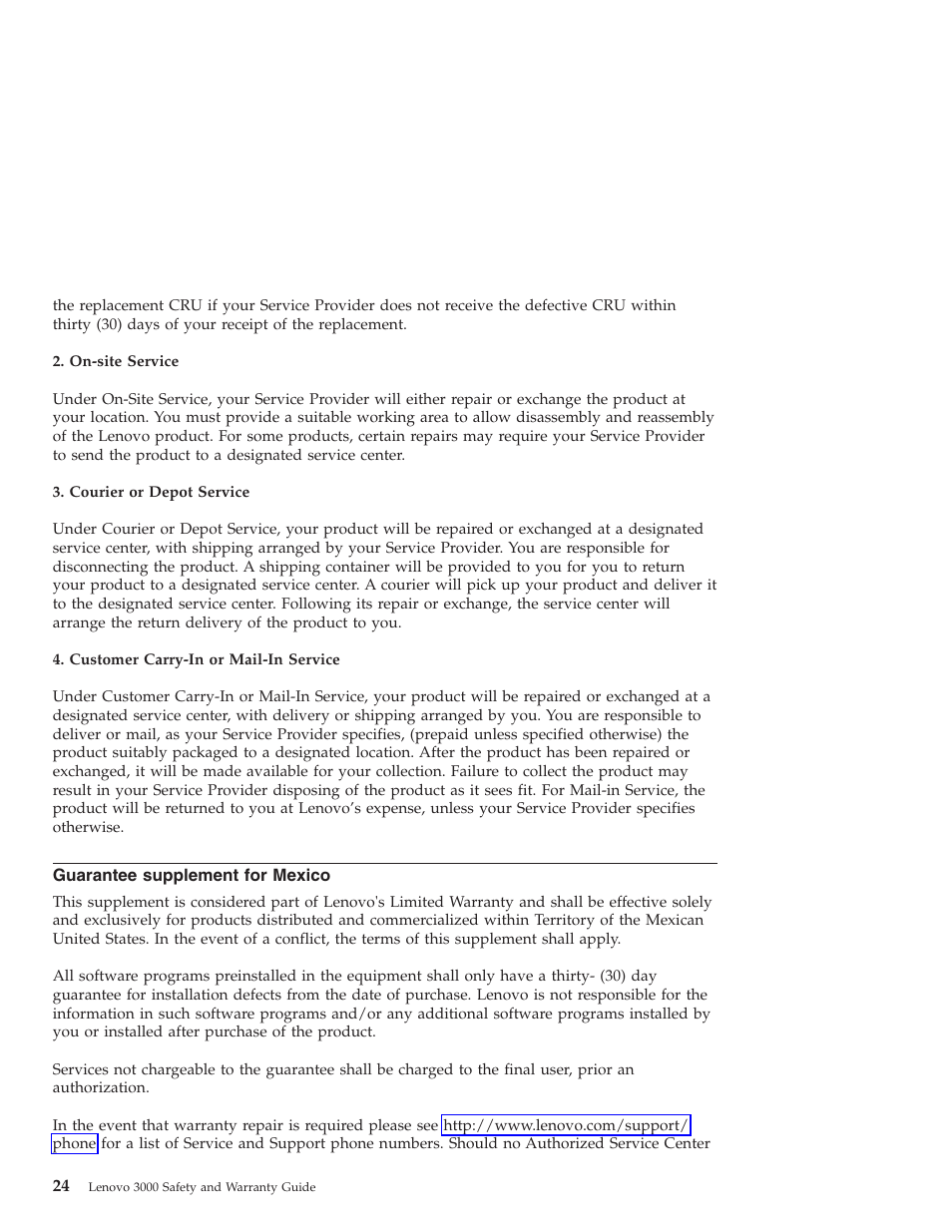 Guarantee supplement for mexico, Guarantee, Supplement | Mexico | Lenovo 3000 User Manual | Page 34 / 38