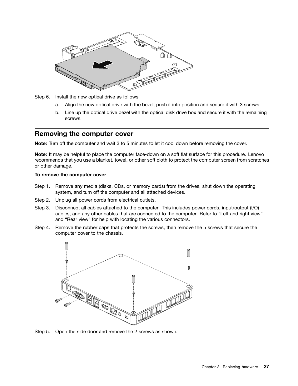 Removing the computer cover | Lenovo Q180 User Manual | Page 33 / 43