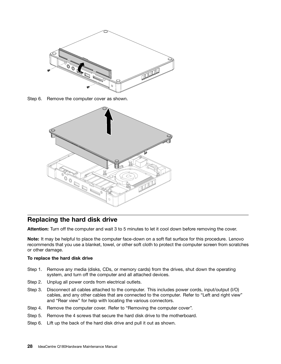 Replacing the hard disk drive | Lenovo Q180 User Manual | Page 34 / 43