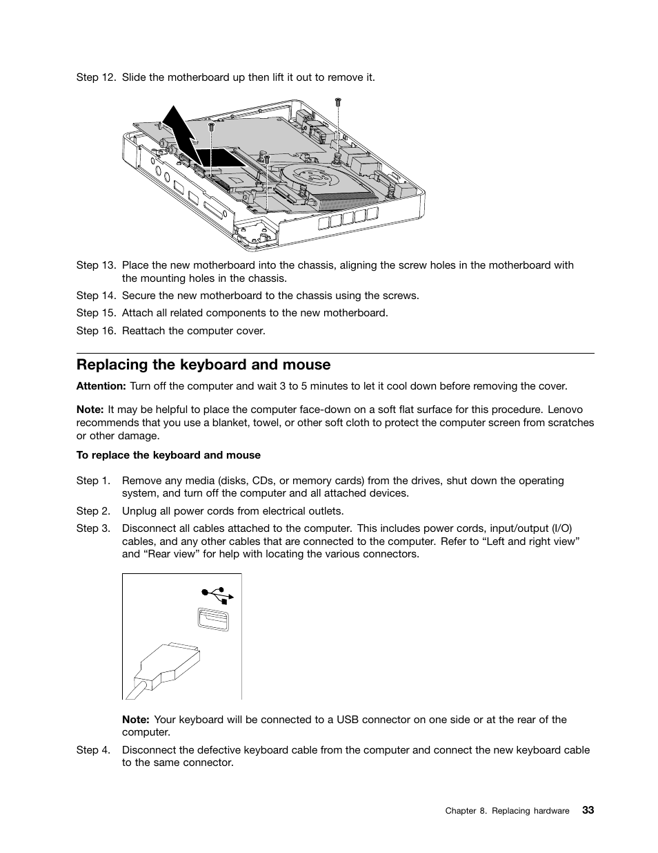 Replacing the keyboard and mouse | Lenovo Q180 User Manual | Page 39 / 43