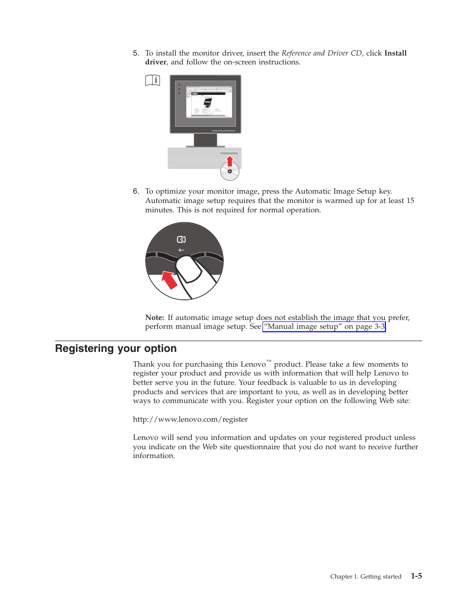 Registering your option, Registering, Your | Option | Lenovo L171 User Manual | Page 9 / 30