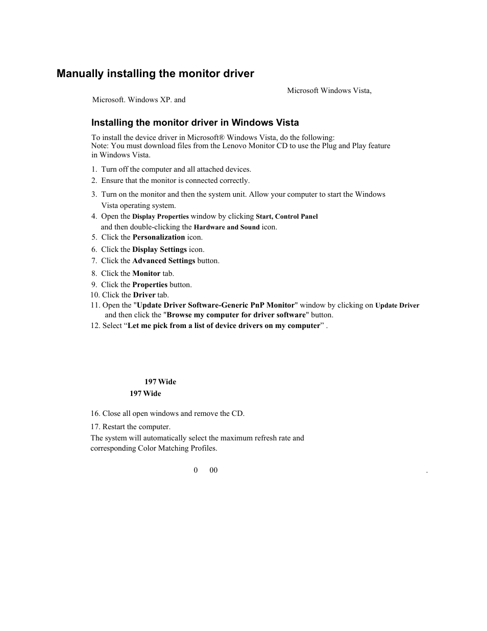 Manually installing the monitor driver, Installing the device driver in windows vista, Manually installing the monitor driver -4 | Installing the, Device driver in windows vista | Lenovo L197 User Manual | Page 22 / 32