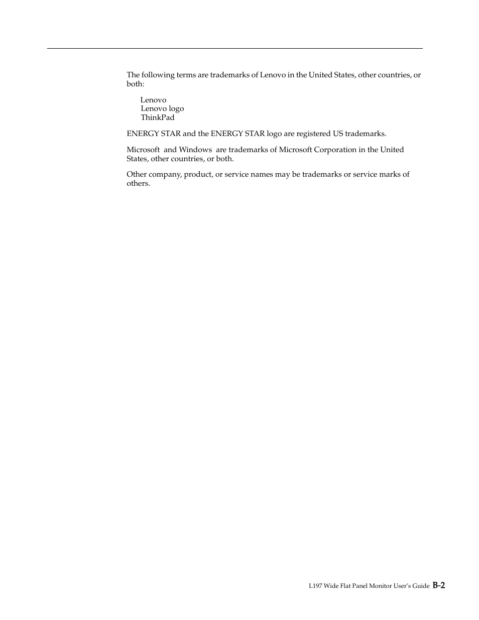 Trademarks | Lenovo L197 User Manual | Page 32 / 32
