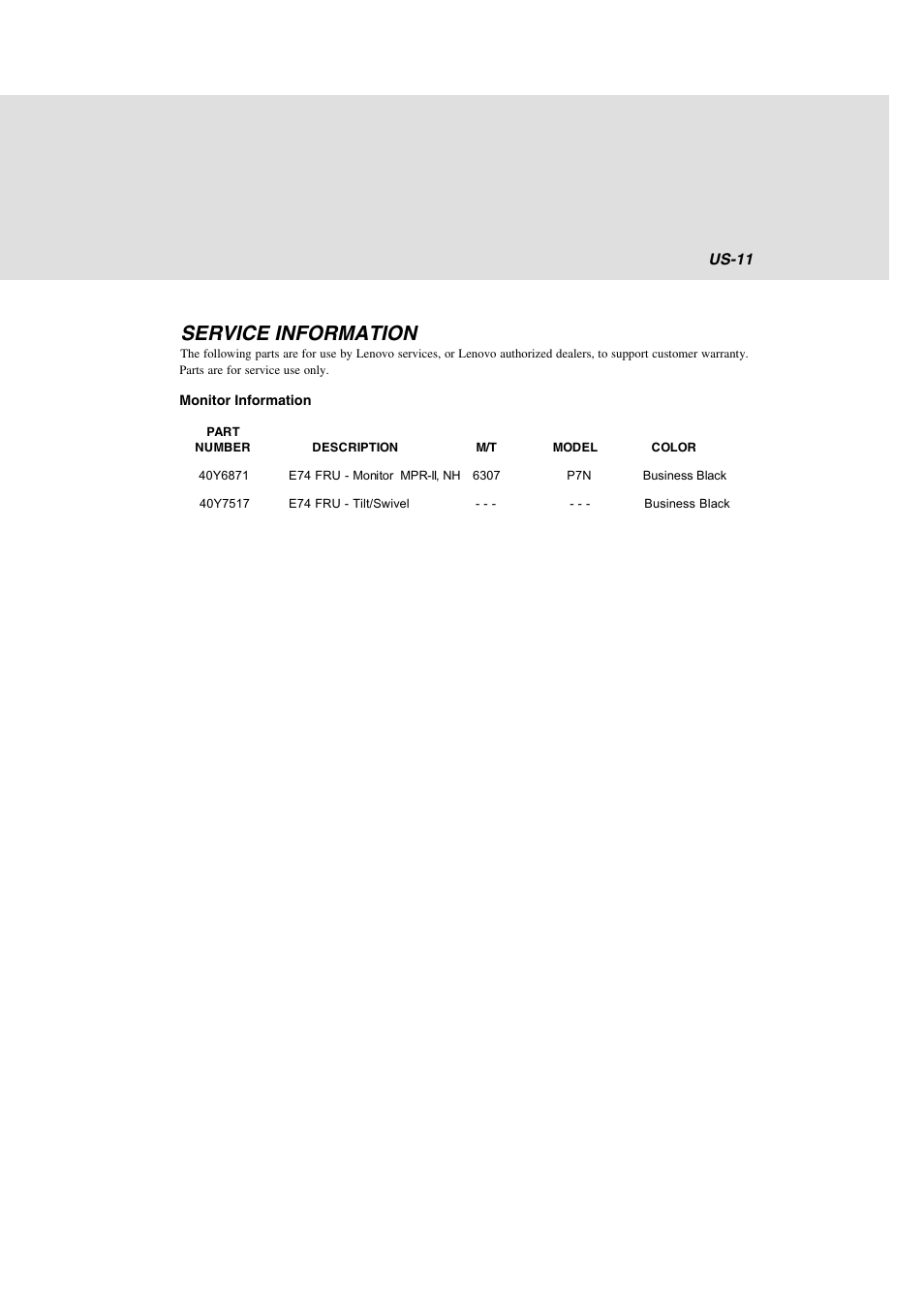 Service information | Lenovo E74 User Manual | Page 19 / 19