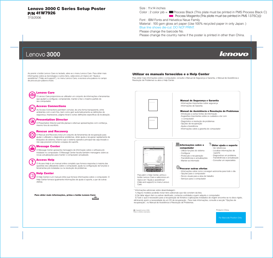 Lenovo 3000 c series setup poster p/n | Lenovo 41W7926 User Manual | Page 2 / 2