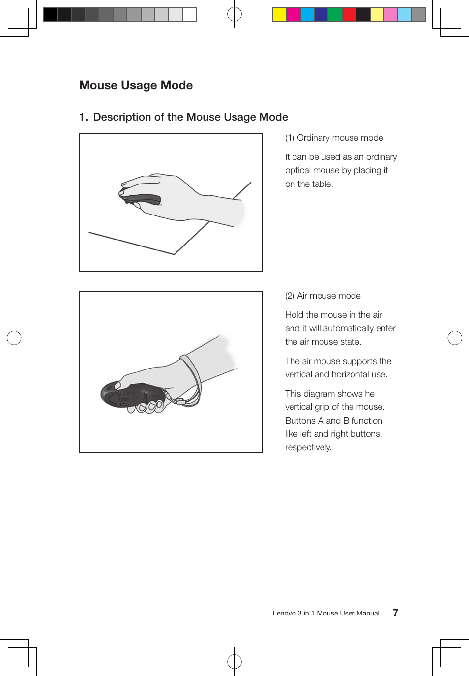 Mouse usage mode | Lenovo 31043789 User Manual | Page 8 / 23