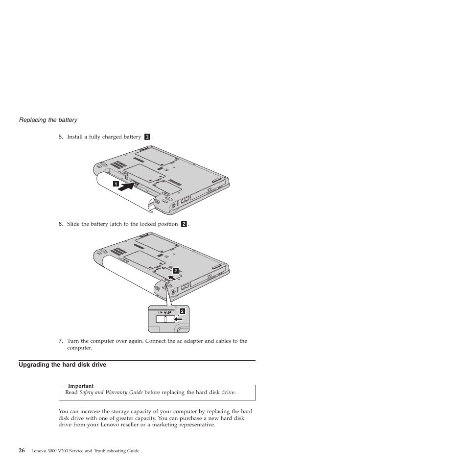 Upgrading the hard disk drive, Upgrading, Hard | Disk, Drive | Lenovo 3000 V200 User Manual | Page 36 / 68