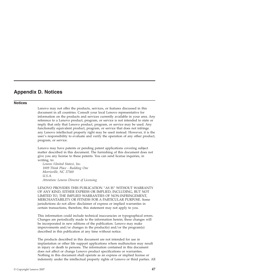 Appendix d. notices, Notices, Appendix | Lenovo 3000 V200 User Manual | Page 57 / 68