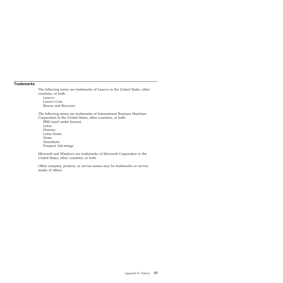 Trademarks | Lenovo 3000 V200 User Manual | Page 63 / 68