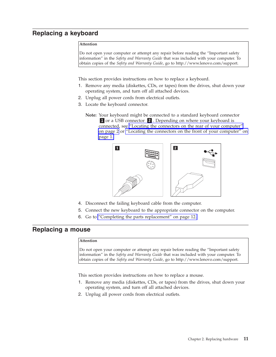 Replacing a keyboard, Replacing a mouse, Replacing | Keyboard, Mouse | Lenovo 41X8111 User Manual | Page 19 / 26
