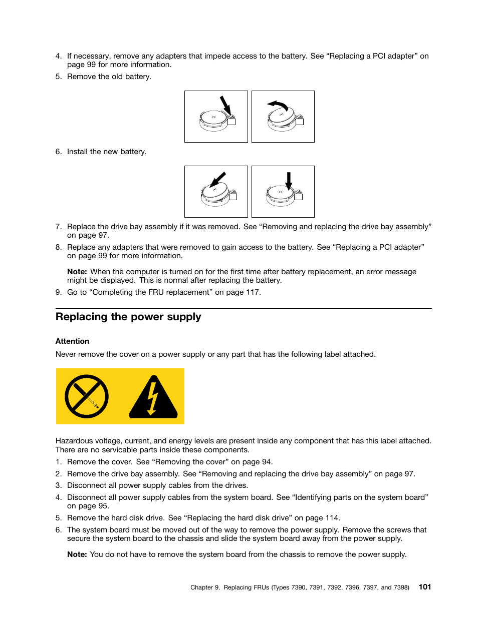 Replacing the power supply | Lenovo J SERIES 3000 User Manual | Page 107 / 200