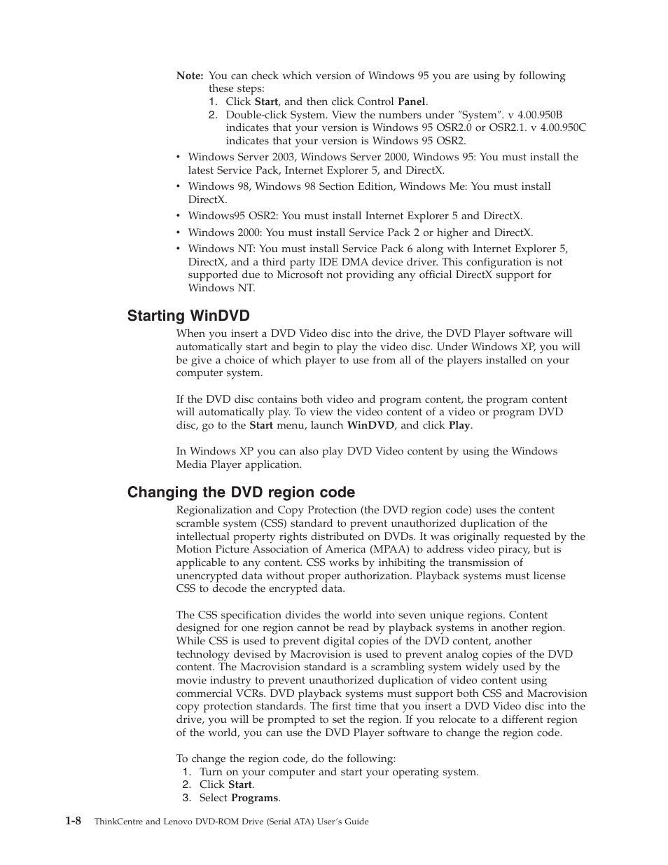 Starting windvd, Changing the dvd region code, Starting | Windvd, Changing, Region, Code | Lenovo ThinkCentre 41N5622 User Manual | Page 22 / 70