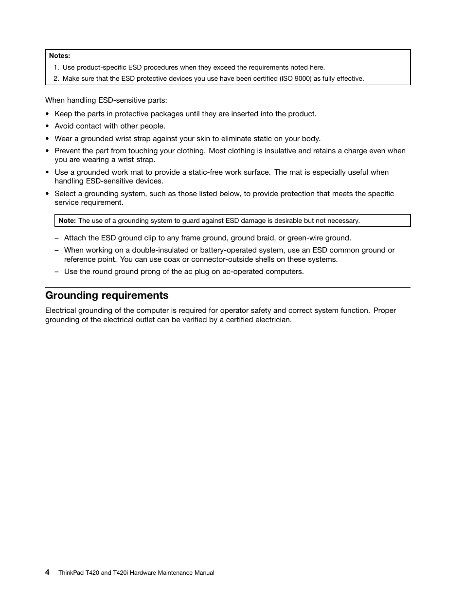 Grounding requirements | Lenovo T420 User Manual | Page 10 / 178