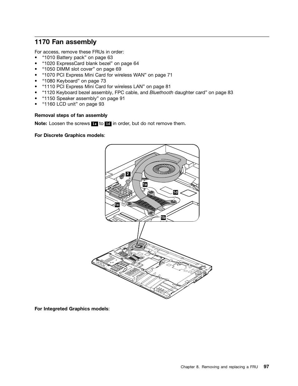 1170 fan assembly | Lenovo T420 User Manual | Page 103 / 178