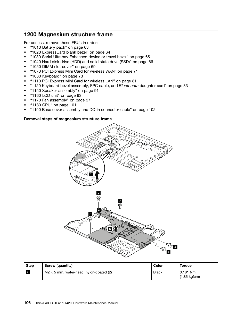 1200 magnesium structure frame | Lenovo T420 User Manual | Page 112 / 178