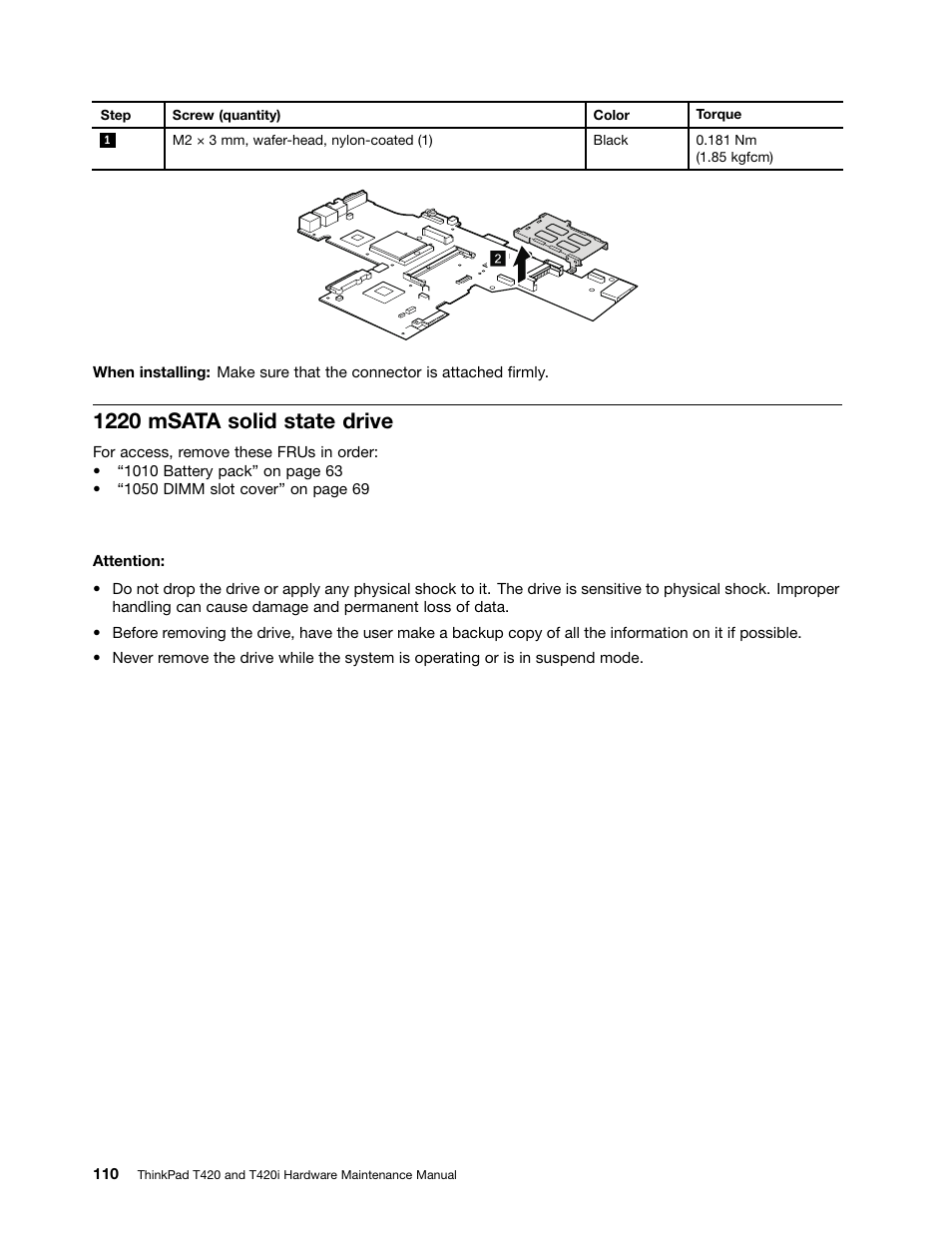 1220 msata solid state drive | Lenovo T420 User Manual | Page 116 / 178