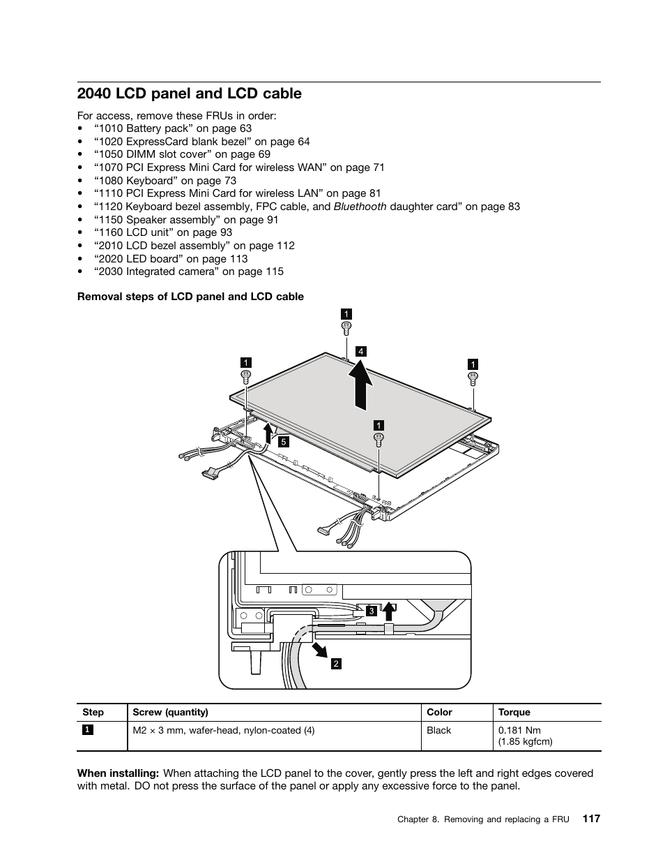 2040 lcd panel and lcd cable | Lenovo T420 User Manual | Page 123 / 178