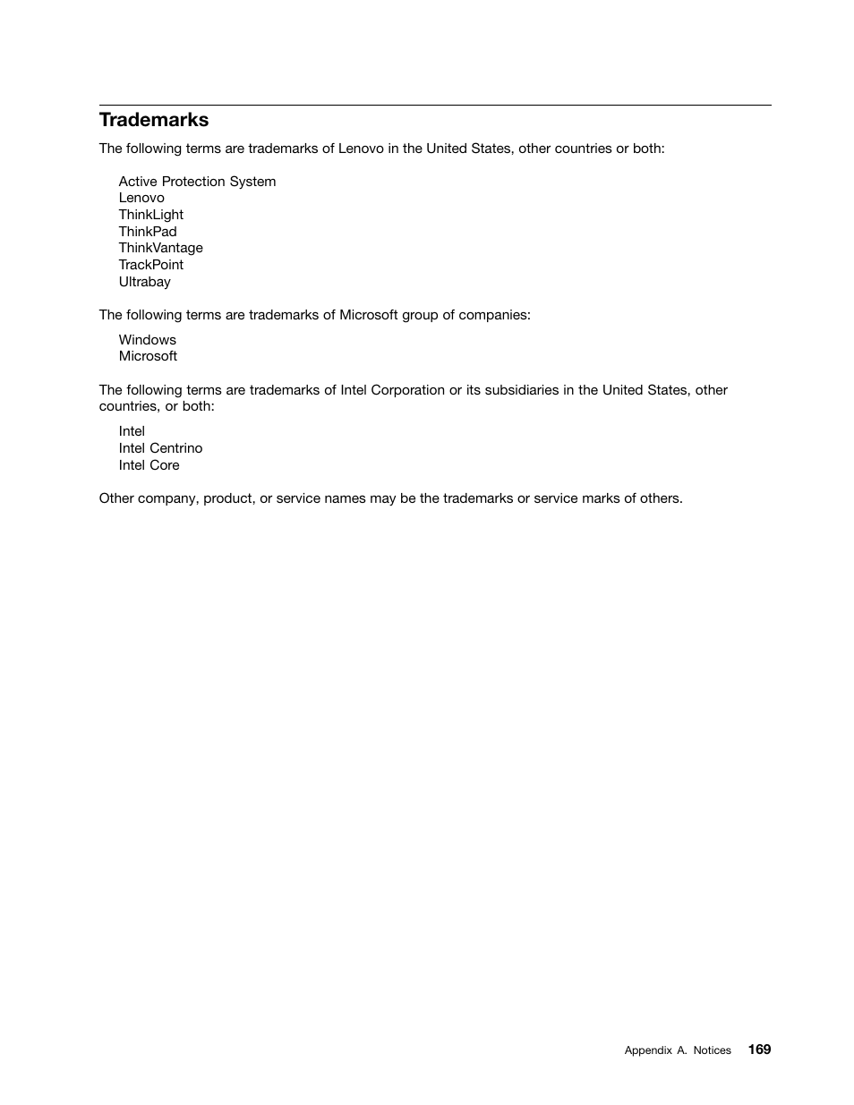 Trademarks | Lenovo T420 User Manual | Page 175 / 178