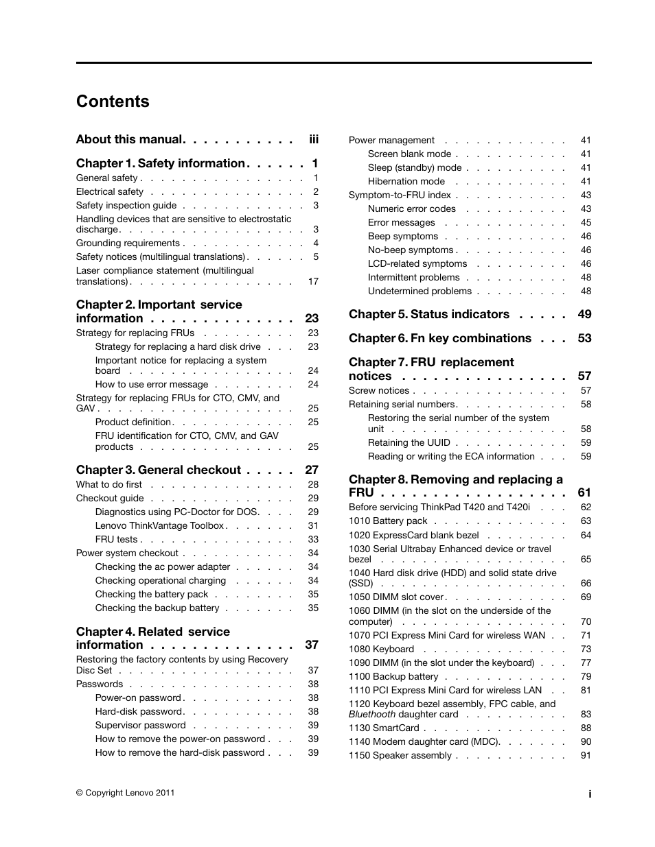 Lenovo T420 User Manual | Page 3 / 178