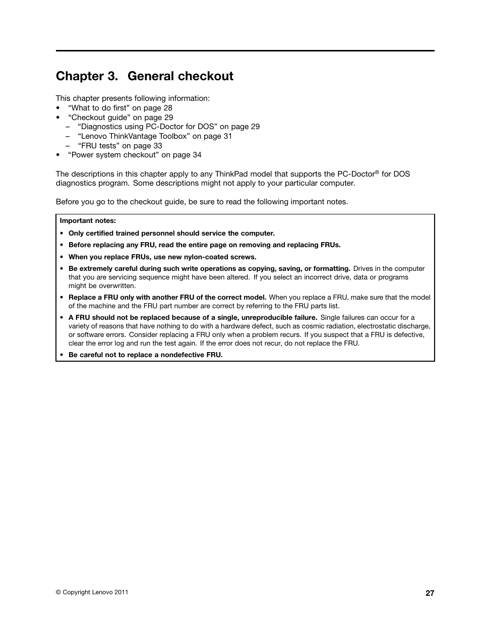 Chapter 3. general checkout | Lenovo T420 User Manual | Page 33 / 178