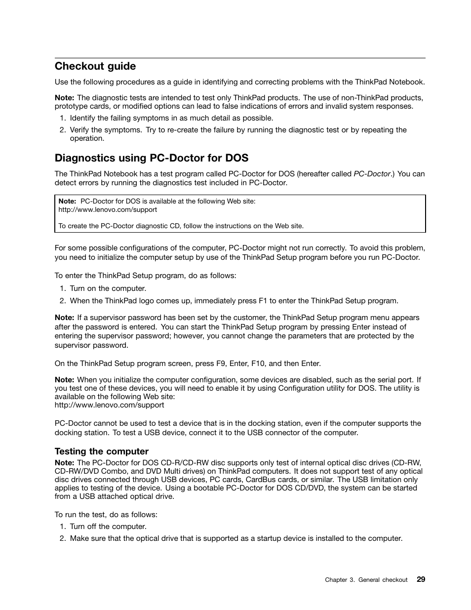 Checkout guide, Diagnostics using pc-doctor for dos | Lenovo T420 User Manual | Page 35 / 178