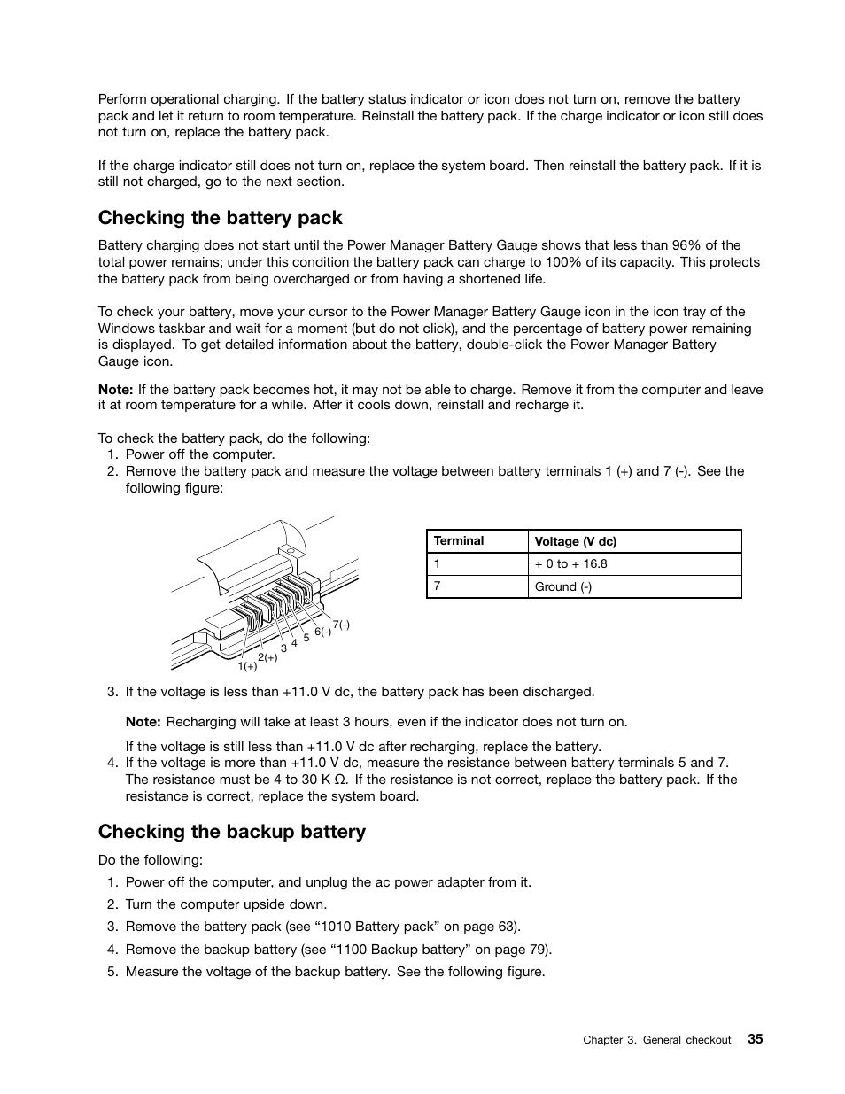 Checking the battery pack, Checking the backup battery | Lenovo T420 User Manual | Page 41 / 178