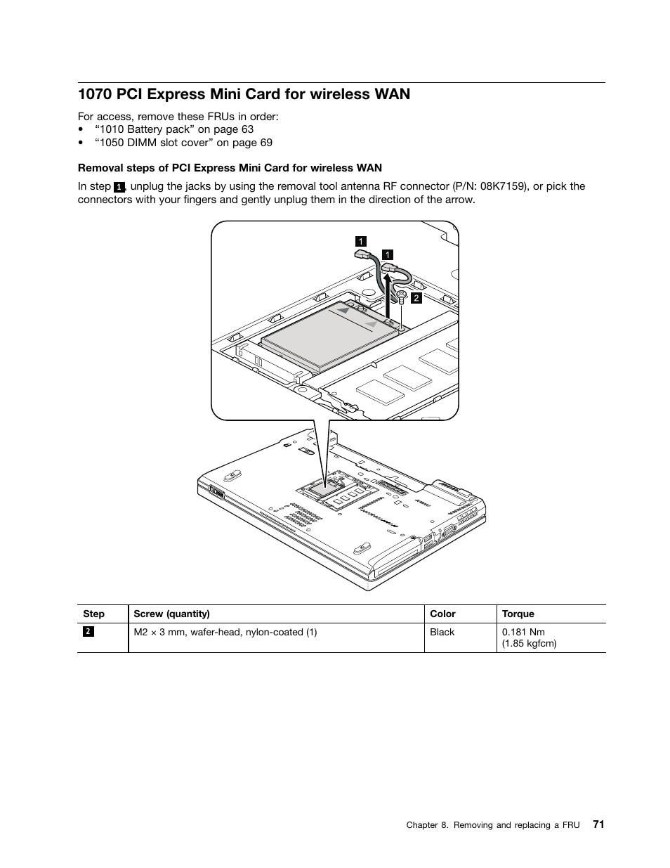 1070 pci express mini card for wireless wan | Lenovo T420 User Manual | Page 77 / 178