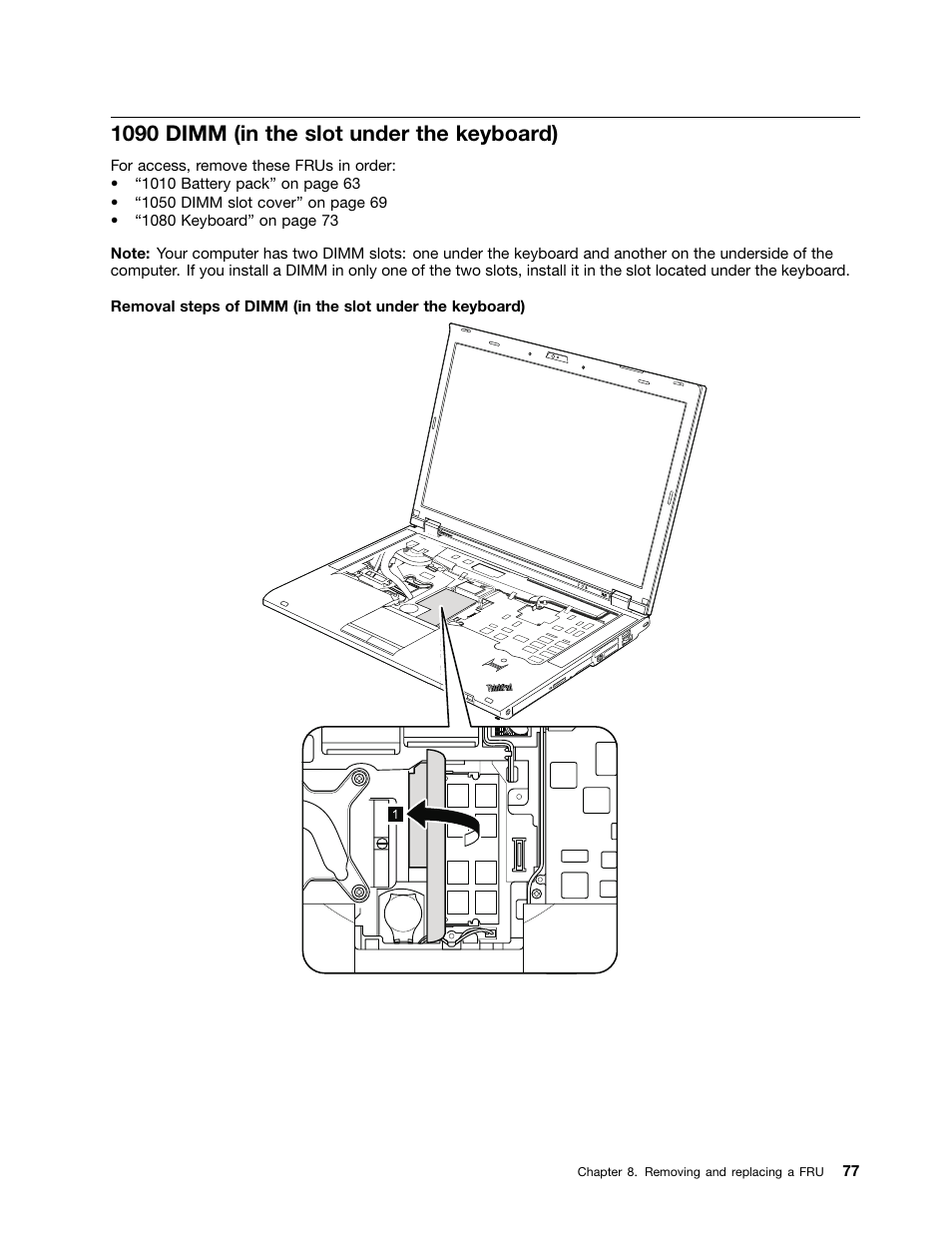 1090 dimm (in the slot under the keyboard) | Lenovo T420 User Manual | Page 83 / 178