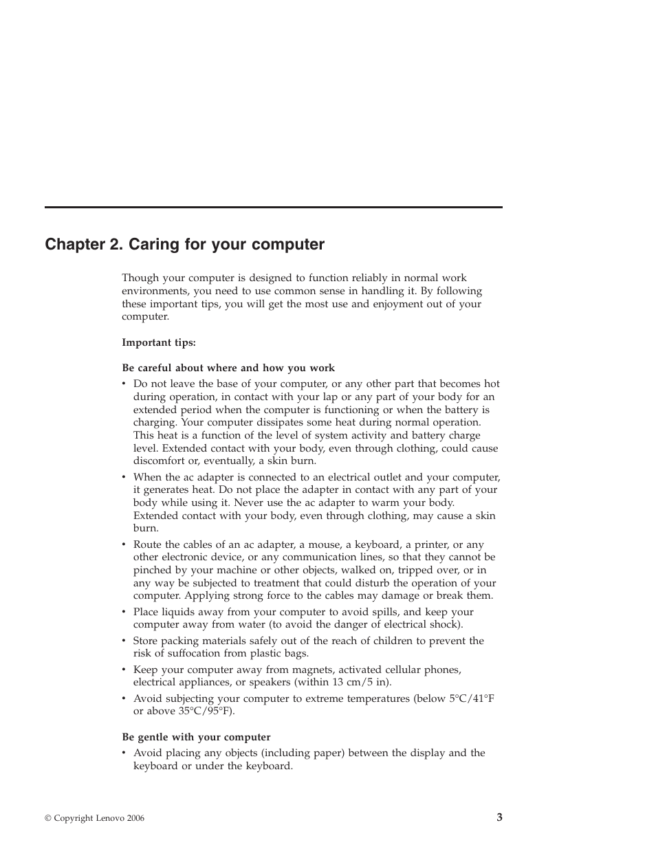Chapter 2. caring for your computer, Chapter, Caring | Your, Computer | Lenovo NONE FOUND 3000 V100 User Manual | Page 11 / 66